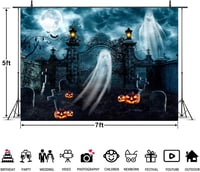 Kísérteties Halloween Háttér: Kék Temető Szellemekkel és Töklámpással 6