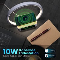 WILIT LED Éjjeli lámpa ébresztővel és vezeték nélküli töltővel, fa dizájn 2