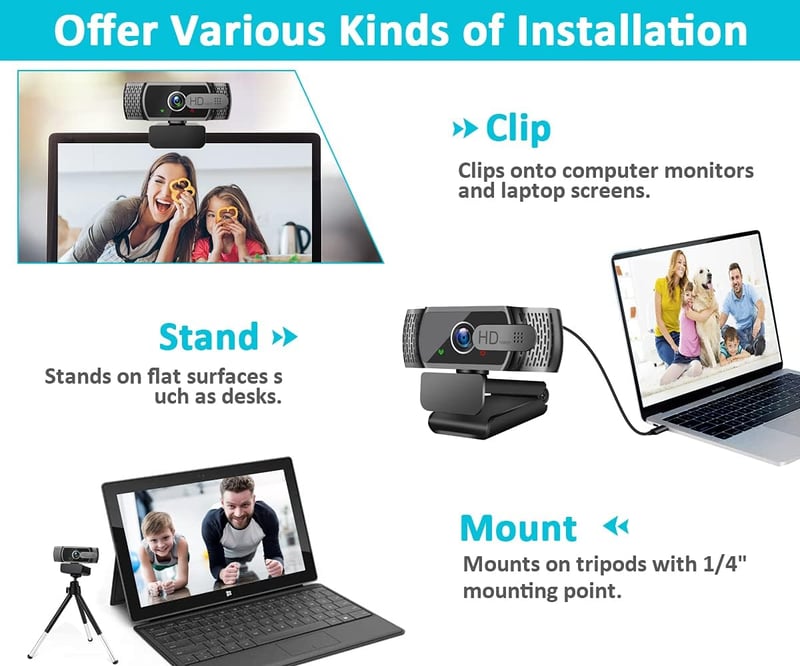 Neefeaer Full HD Webkamera Mikrofonnal és Lencsevédővel - 110° Széles Látószög, USB