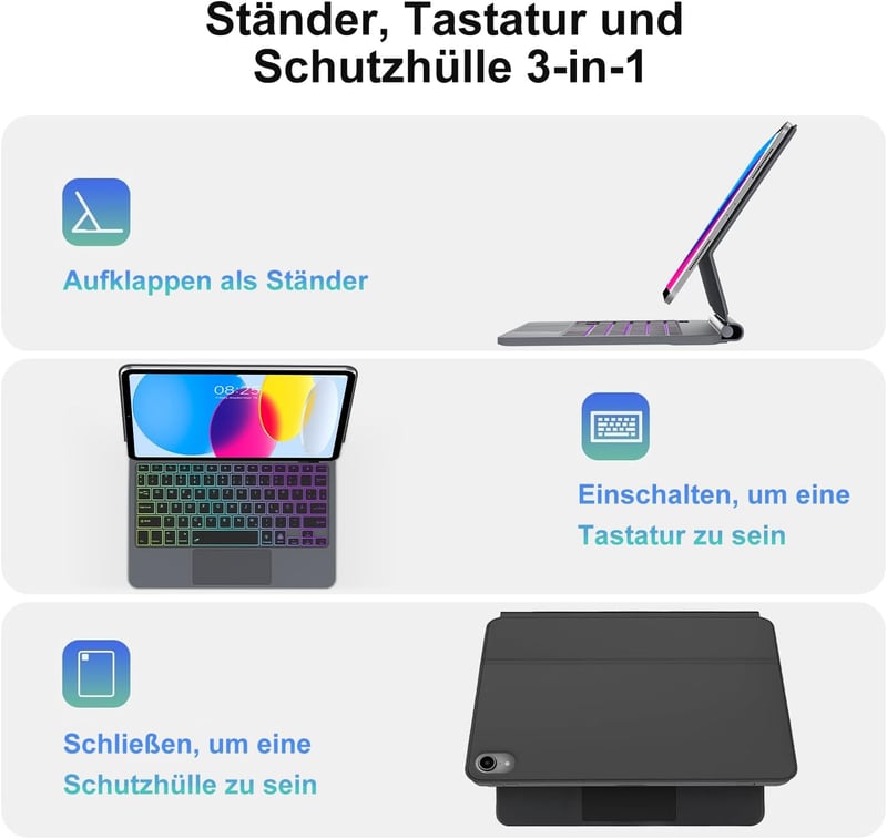 SENGBIRCH Magic Keyboard iPad 11/10.9 Tablethez - Német QWERTZ Billentyűzet Tokkal, Háttérvilágítással, Multi-Touchpaddel, Apple Ceruza Tart