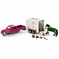 Autovehicul de transport cai cu remorcă Schleich Horse Club — defect, pentru piese: lipsește axa spate, autocolante îndepărtate (stare: vezi a 2-a fotografie) 1