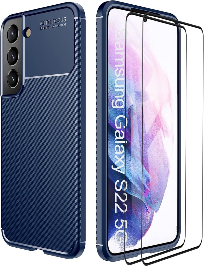 Samsung Galaxy S22 5G kék ütésálló tok + 2db üvegfólia