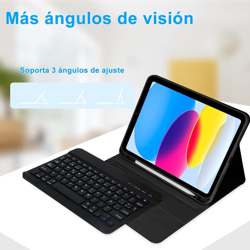 iPad 10. generációs bluetooth billentyűzetes tok, tollartóval, spanyol kiosztással