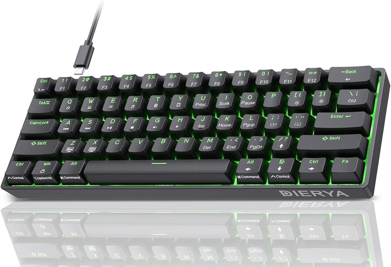 Dierya DK61se Mechanikus Gamer Billentyűzet, 60% Kompakt, 61 Gombos, Kék Kapcsolós, Anti-Ghosting, USB-C, Kék Háttérvilágítás, Windows Kompa