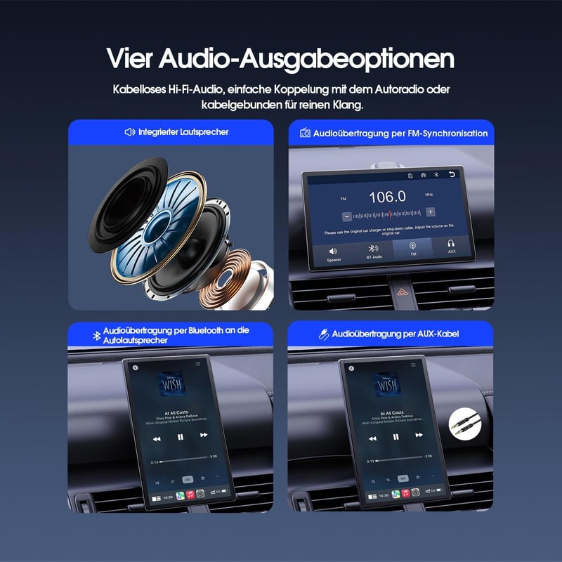 Avylet 9" Vezeték Nélküli CarPlay Kijelző - Apple CarPlay & Android Auto Támogatás, Mágneses Tartó, GPS Navigáció, IP67 Tolatókamera, Blueto