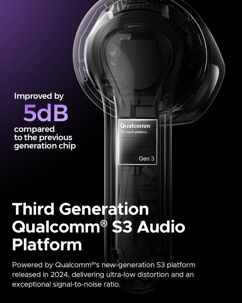 SoundPEATS Air5 Bluetooth Fülhallgató, Hi-Res/aptX Adaptive Veszteségmentes Hang, 13mm Meghajtó, 30 Órás Üzemidő, Adaptív Zajszűrés, Fekete