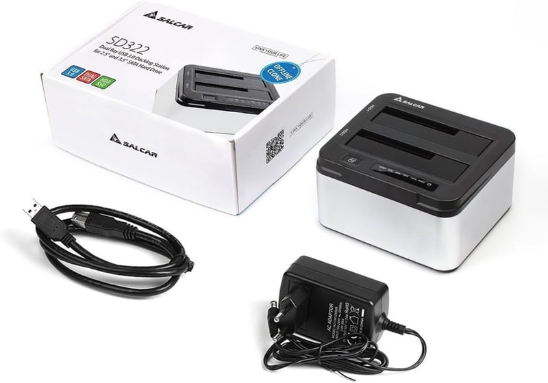 Salcar USB 3.0 HDD/SSD dokkoló állomás, 2 férőhelyes, klónozó funkcióval, 2x8TB