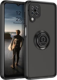 Samsung A12 Átlátszó Ütésálló Tok Forgatható Gyűrűvel - Fekete 1