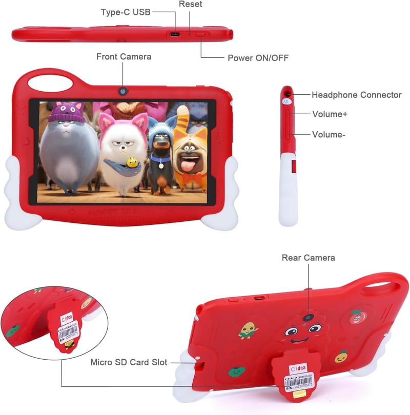 C idea 7" Gyerektablet Android 13 - 32GB, Bővíthető, Piros, 3-7 Éveseknek