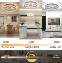 MiiR Modern LED Mennyezeti Ventilátor Kristály Lámpatesttel - 36W, Távirányítós, 6 Sebességes, Csendes, Időzíthető - Hálószobába, Nappaliba, 2