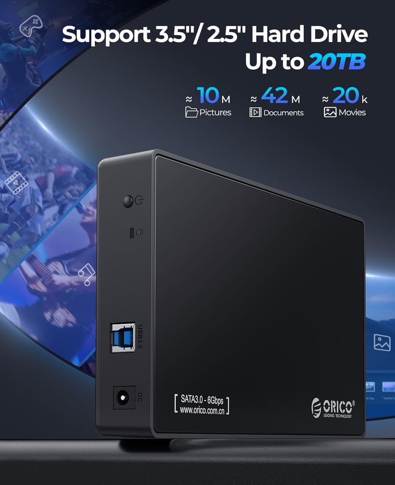 ORICO 3.5 USB 3.0 Külső Merevlemez Ház 20TB-ig, SATA HDD/SSD Ház UASP Gyorsítással - USB A
