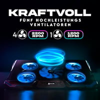 KLIM Cyclone Laptop Hűtő és Állvány - 5 Ventilátoros Hűtőpad Túlmelegedés Ellen - Kompatibilis PC, PS4, Xbox One, 11-19" Laptopokkal - Kék 2