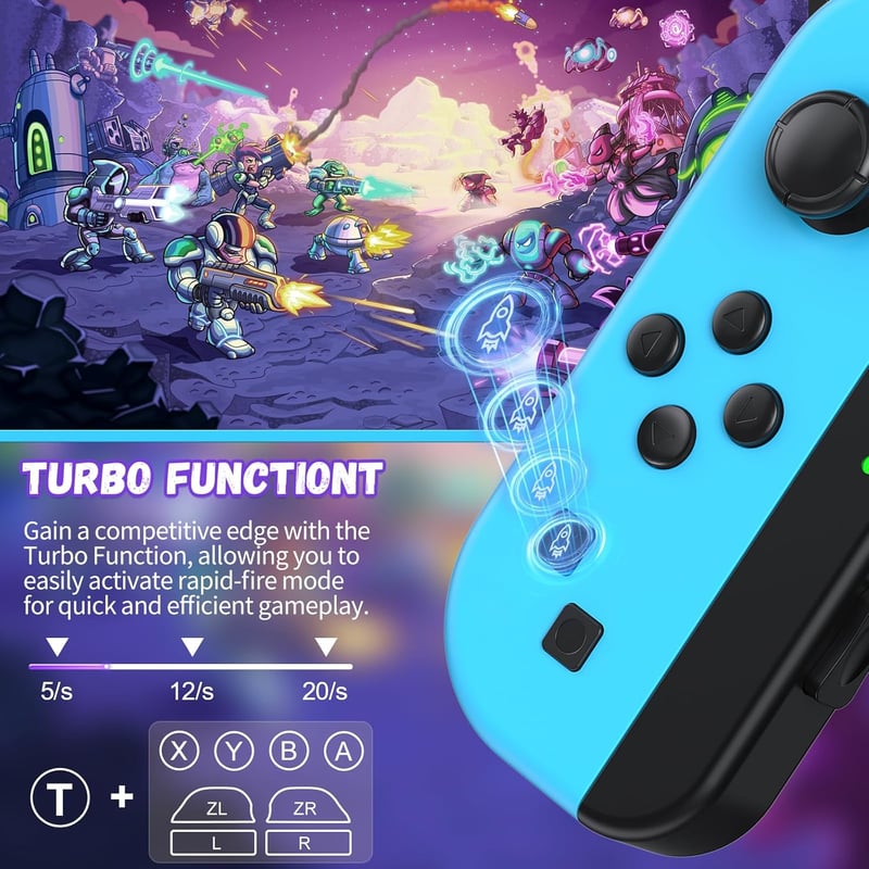 Bonacell vezeték nélküli kontroller Switch-hez - Kék-piros Joy-Con pár turbó funkcióval