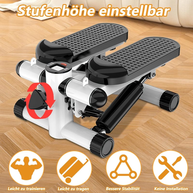 Aolawco Mini Stepper 100 kg Teherbírással, LCD Kijelzővel és Edzőkötelekkel - Otthoni Fitness Lépcsőző Gép Láb/Kar/Fenék Edzéshez, Fekete