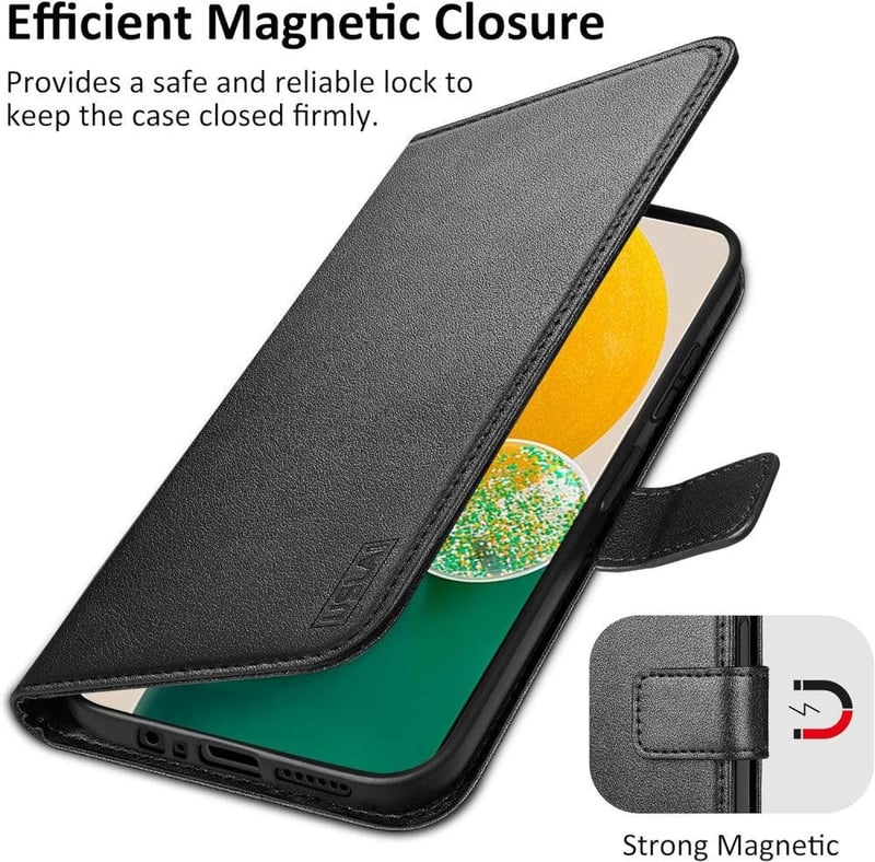 Samsung Galaxy A13 5G RFID-védett bőr flip tok, fekete