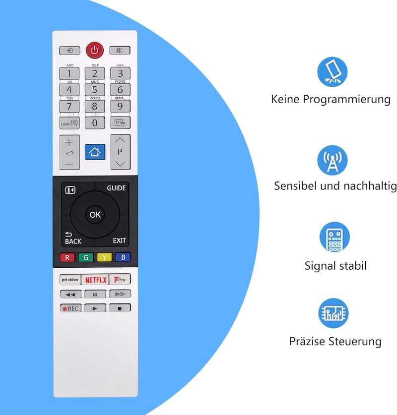 FOXRMT CT-8543 Távirányító Toshiba Smart TV-hez - Netflix, YouTube és Prime Video Gombokkal - Kompatibilis FHD/UHD/XUHD Modellekkel - Beállí