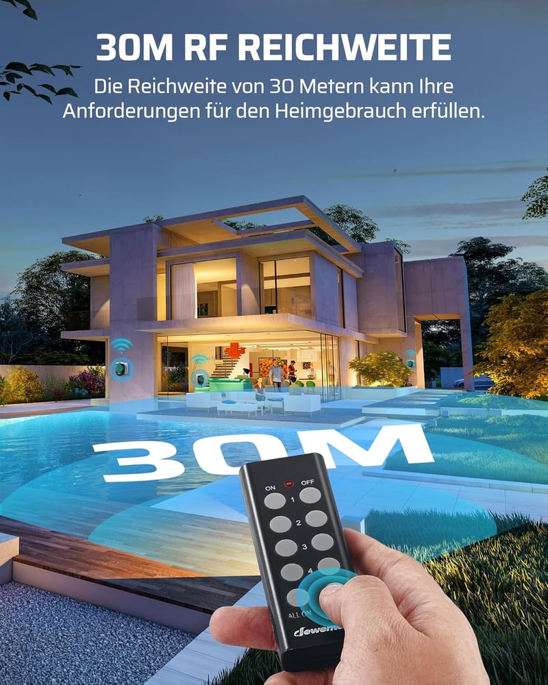 DEWENWILS IP44 Kültéri Távirányítós Konnektor Szett, 5db, 30m Hatótáv