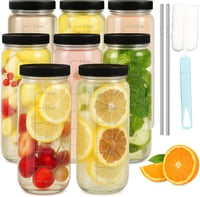 OAMCEG 8 db 500 ml Üveg Palack Szett - Juice Üvegek PP Fedéllel és Szívószálakkal, Mosogatógépben Mosható, Hűtőben Tárolható, Smoothie-hoz é 1