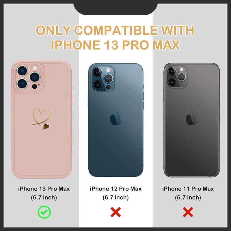 iPhone 13 Pro Max rózsaszín szilikon tok arany szívecskékkel, ütésálló