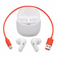 Căști wireless JBL Tune Flex 2 utilizate, cu anulare activă a zgomotului, rezistență la apă IP54, autonomie baterie 48 de ore, conexiune multipunct, alb 1