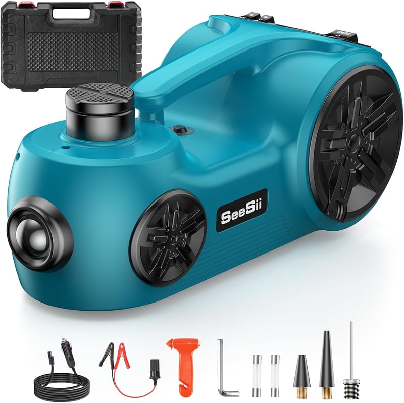 Seesii Hidraulikus Autóemelő 5T 3T 2T - 3 az 1-ben Elektromos 12V Emelő Gumiabroncs Pumpával és LED Világítással Autókhoz, SUV, MPV és Furgo