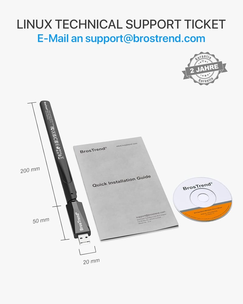 BrosTrend AC650 Linux USB WiFi adapter - Ubuntu, Raspberry Pi kompatibilis, 5GHz/2.4GHz, 5dBi antenna