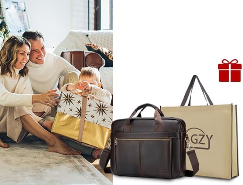 BAGZY Valódi Bőr Laptop Táska 15.6" - Férfi Aktatáska Válltáska 8 Rekesszel, Üzleti Notebook Táska Irodai Használatra, Fekete