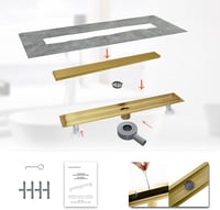 SaniteModar 70 cm-es arany csempézhető zuhanylefolyó, extra lapos 360° szifon, rozsdamentes acél padlóösszefolyó, fürdőszobai vízelvezetés 6