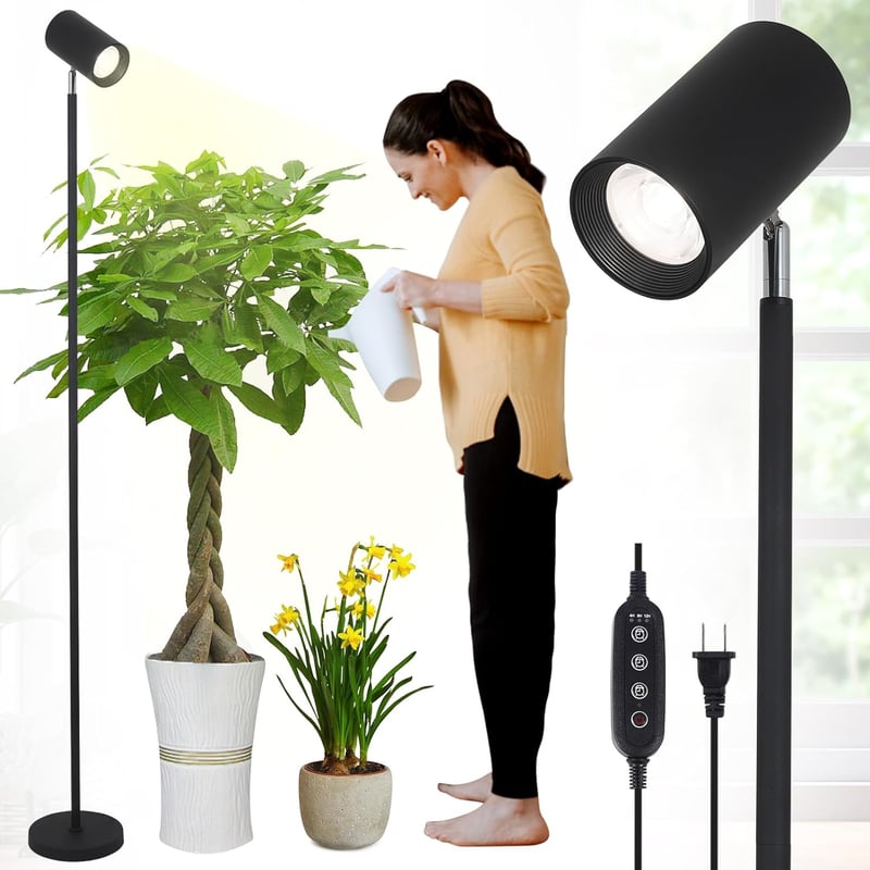 Rayofly 40W Teljes Spektrumú LED Növénylámpa - Állítható Magasságú Beltéri Növényvilágítás Időzítővel 4/8/12H, Fekete Állványos Lámpa Nagy N