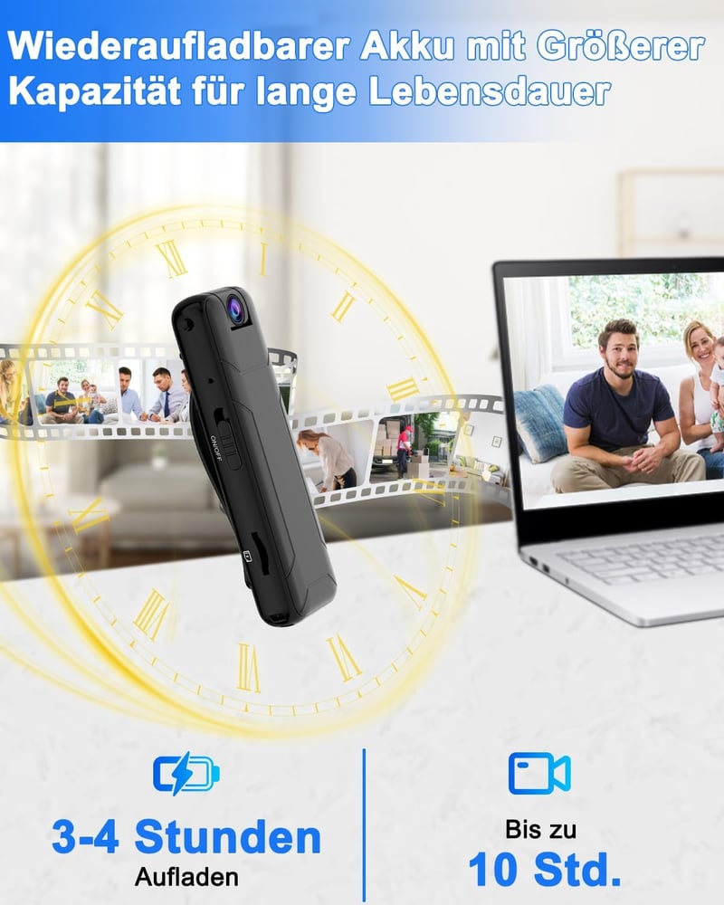 Bextgoo 1080P Mini Testkamera 32GB Kártyával - 10 Órás Üzemidő, 180° Forgatható Lencse, Mozgásérzékelés, Kompakt Kamera Utazáshoz, Kerékpáro