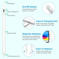 Apple iPad Stylus Toll - Fehér, Gombos - Kompatibilis 2018-2023 Modellekkel 4