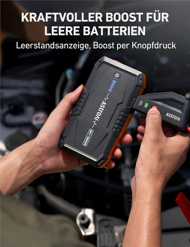 AstroAI S8 Hordozható Autós Bikázó 1500A, Powerbank Funkcióval, 12V Akkumulátor Indító 6.0L Benzines és 3.0L Dízel Motorokhoz