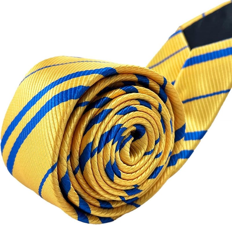 Elegáns Sárga-Kék Selyem Nyakkendő, Extra Hosszú 150 cm