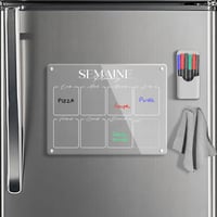 SKYCROO Priehľadná akrylová magnetická týždenná plánovacia tabuľa na chladničku so stierateľným povrchom, magnetickými fixkami a držiakom, súprava — 1-dielna súprava 2