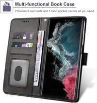 Samsung Galaxy S23 Ultra Bőr Flip Tok - Mágneses, Kártyatartós, Állványos (Fekete) 3