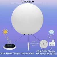 Aimosen RGB LED 30 cm Napelemes Kerti Gömblámpa - IP66 Vízálló, 16 Színű, Távirányítós, 1200 mAh Type-C Tölthető Kültéri Világítás Pázsitra, 3