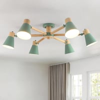 Schindora Zöld Mennyezeti Lámpa 6 Izzóval - 82 cm Fa és Vas Étkezőasztal Csillár, Állítható Karokkal, Modern Világítás Nappaliba, Konyhába,  1
