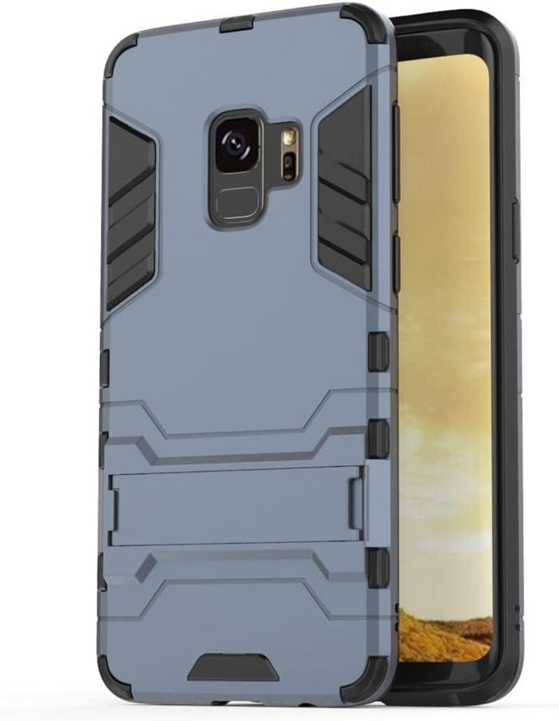 Samsung Galaxy S9 Páncél Védőtok Állvánnyal - Fekete/Szürke Hibrid TPU+PC