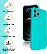 iPhone 12 Pro Max Kékeszöld Lányos Tok - Arany Szívecskés, Ütésálló Szilikon 4