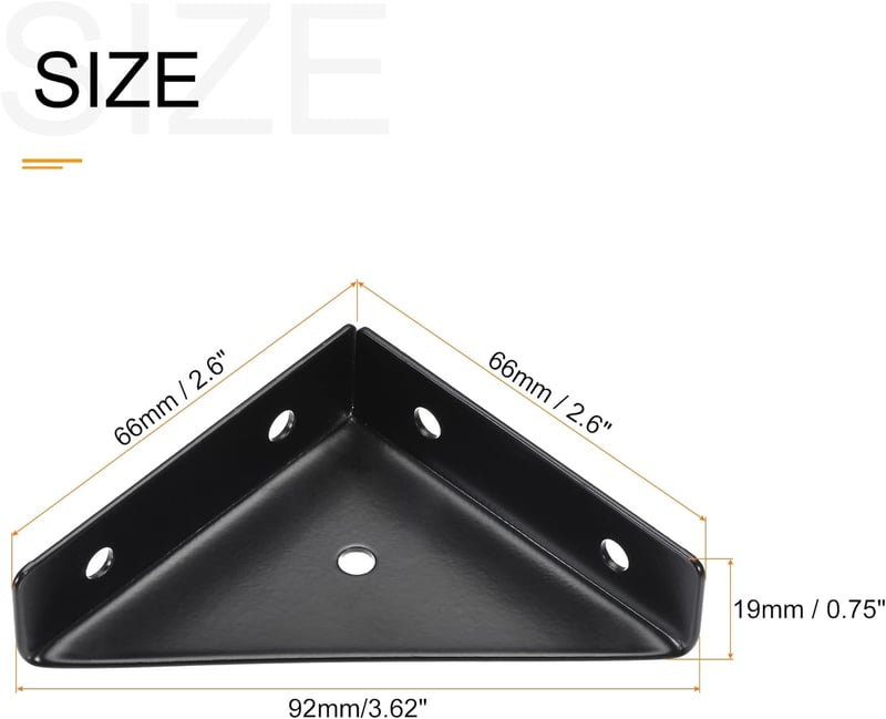 Fekete acél sarokvas, 66x66 mm - 4 db, íróasztalhoz, ágykerethez
