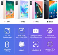 Tonysa 10,1" Android 12 Tablet - 5G WiFi, 10 magos, 6GB/128GB, Ezüst 8