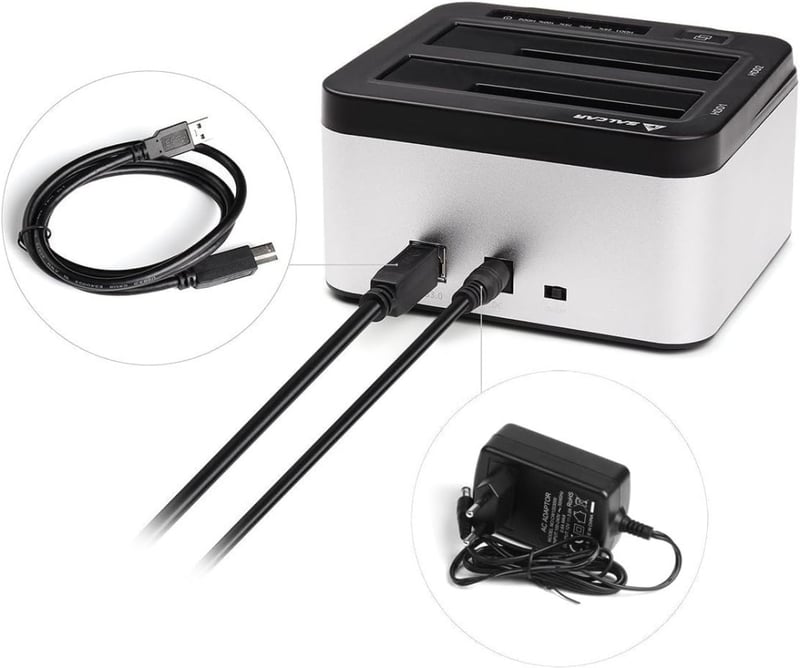 Salcar USB 3.0 HDD/SSD dokkoló állomás, 2 férőhelyes, klónozó funkcióval, 2x8TB