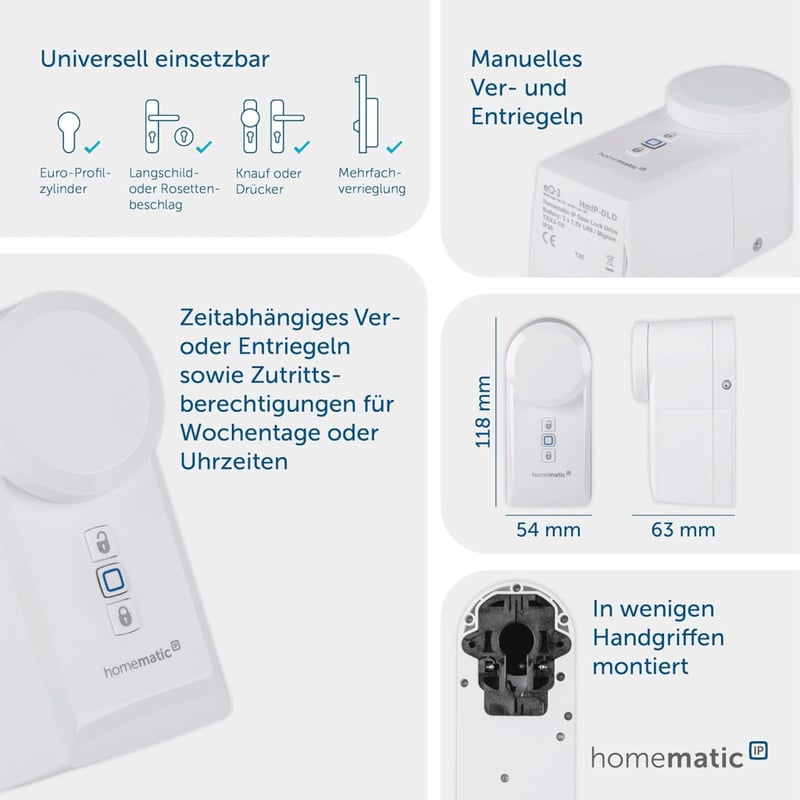 Homematic IP eQ-3 AG Okos Ajtózár Mechanizmus - Vezeték Nélküli Smart Home Rendszer Fém Burkolattal, Betörésvédelemmel