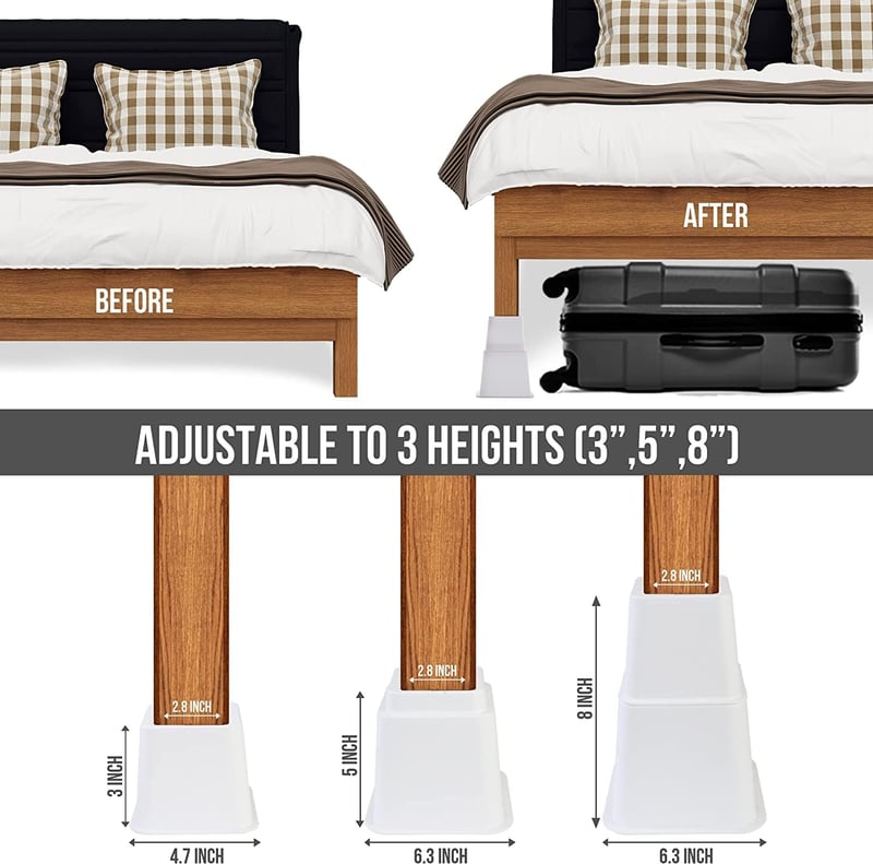 Utopia Bedding állítható bútormagasító készlet - 8 db, fehér, 8-20 cm