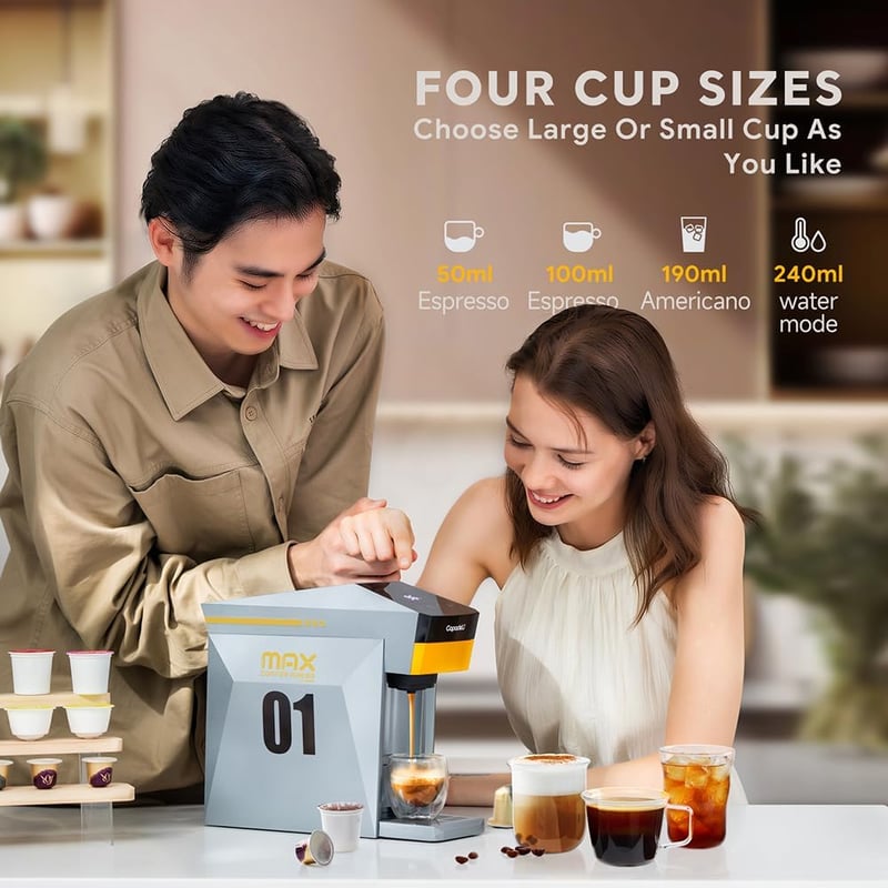 HAILASRE 3 az 1-ben Eszpresszó Kávéfőző 19 Bar Nyomással - Nespresso, L'OR, Dolce Gusto Kapszulákhoz és Őrölt Kávéhoz - Szürke