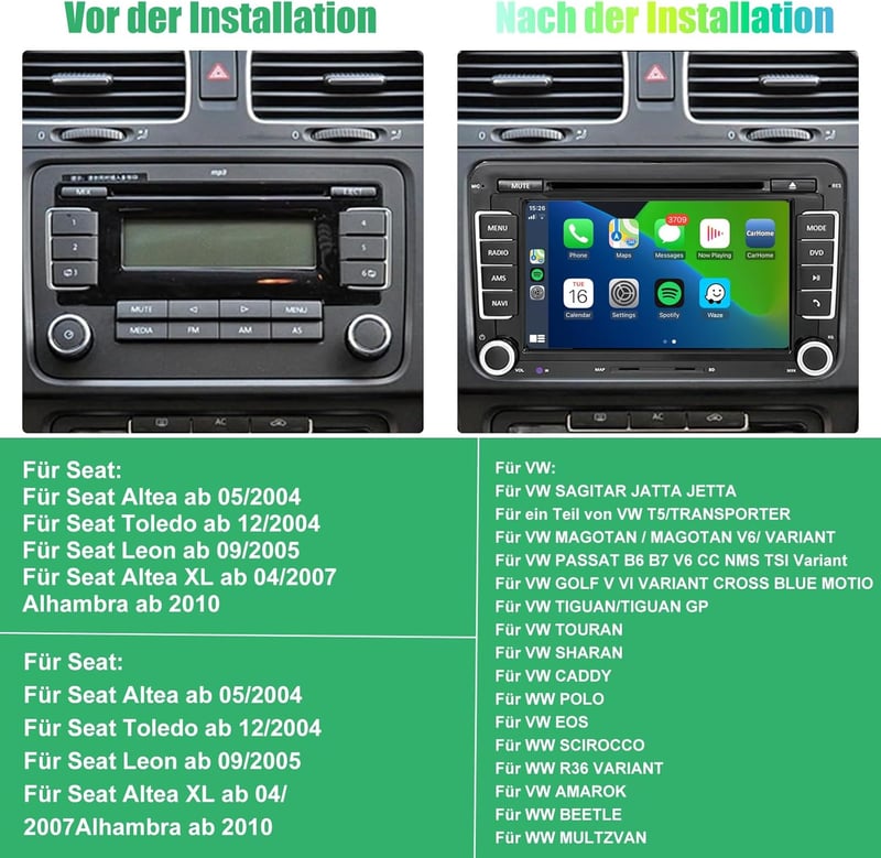 Volkswagen 7" érintőképernyős autórádió CarPlay és Android Auto támogatással - Polo, Passat, Tiguan, EOS