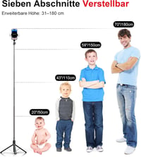 ASHINER 180cm-es LED fényes szelfibot állvánnyal, iPhone és Android kompatibilis 2