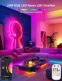 Lamomo 20m RGB LED Szalag Távirányítóval és Applikációval - 24V Vízálló Fénycsík Bluetooth Zeneszinkronnal, Fényerőszabályzással Partikhoz,  2