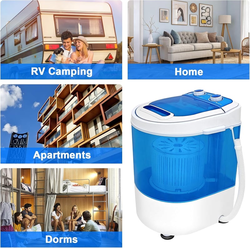 Display4top Kompakt Mini Mosógép 3kg Kapacitással, Kék