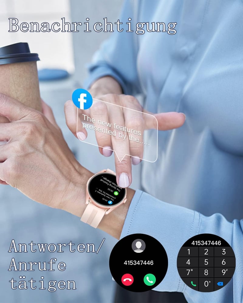 HUAKUA Okosóra Telefonálási Funkcióval, Bluetooth Hívás, SpO2 Mérés, Pulzusmérő